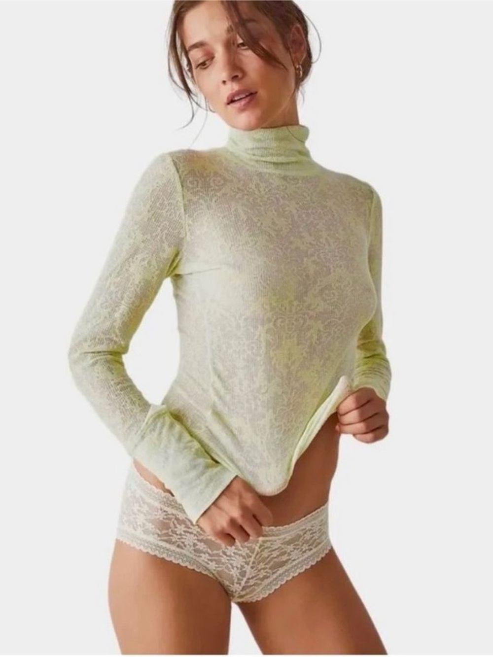 Free People Intimately You and I Sheer Burnout Mockneck Thermal Turtleneck Top
